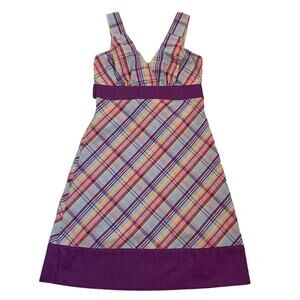 Patagonia Dress Mini Plaid Seersucker Netty Organic Cotton Blend Purple Gray 2